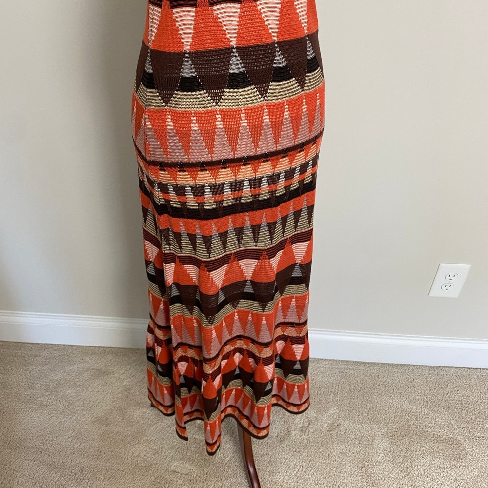Arden B Geometric Knit Halter Maxi Dress Small Orange Boho Y2K Beachy - Picture 5 of 7